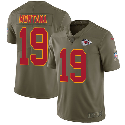 Nike Chiefs #19 Joe Montana Olive Men's Stitched NFL Limited Salute to Service Jersey